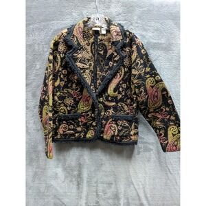 Chicos size 3 Blazer Jacket Women XL Paisley Tapestry Boho Fringed Whismsigoth